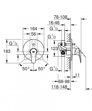 Grohe, Bauflow, kdtlt csaptelep, kszreszerel kszlettel, 29113000