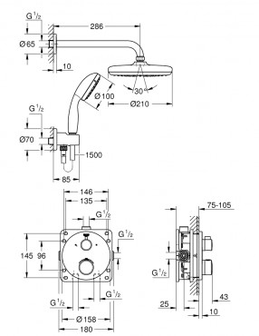 Grohe, Grohtherm, termoszttos zuhanyrendszer Tempesta 210 fejzuhannyal, 34727000