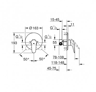 Csaptelep, Grohe, Eurostyle 23725003, egykaros, zuhany csaptelep, alaptesttel
