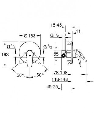 Grohe, Eurostyle, egykaros, falsk alatti, zuhany csaptelep, 23725003