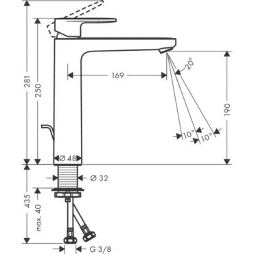 Hansgrohe, Vernis, Egykaros mosdcsaptelep 190, automata lefolygarnitrval, 71552000