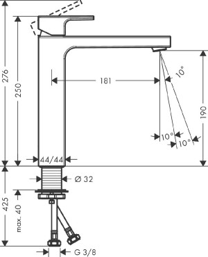 Hansgrohe, Vernis, Egykaros mosdcsaptelep 190, lefolygarnitra nlkl, 71591000