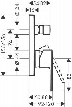 Hansgrohe, Vernis, Egykaros kdcsaptelep falsk alatti szerelshez, 71468000