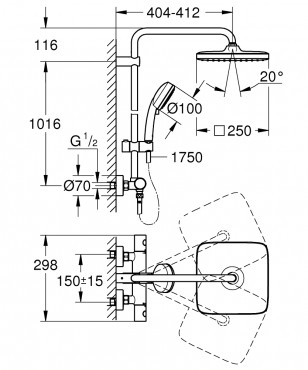 Grohe, Tempesta Cosmopolitan System 250, 26670000 Termoszttos zuhanyrendszer, 1,75 m