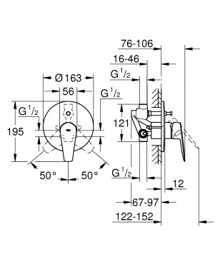 Csaptelep, Grohe, Bauedge 29079001, egykaros kd/zuhanycsaptelep, alaptesttel