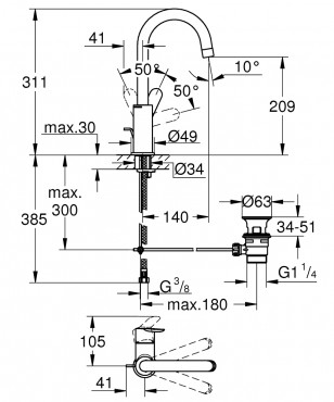 Grohe, Bau edge, egykaros mosogat csaptelep, L-es mret, 23760001