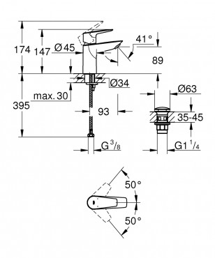 Grohe, Bau edge, egykaros mosdcsaptelep, S-es mret, 23895001