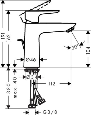 Hansgrohe, Talis E, egykaros mosdcsaptelep 110 automata lefoly-garnitrval, 71710670