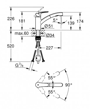 Grohe, Eurosmart, kihzhat zuhanyfejes konyhai csaptelep, 30305001