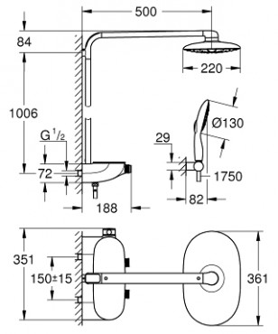 Grohe, Rainshower, SmartControl 360 Mono termoszttos zuhanyrendszer, 26361000