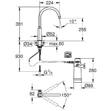 Grohe, Blue Pure Mono vzszrs konyhai csaptelep alapcsomag, 30387000