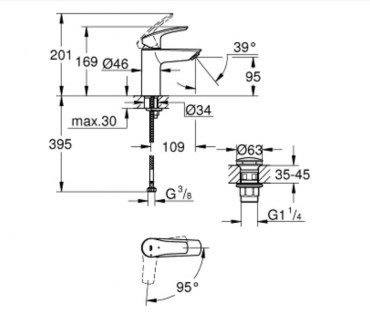 Grohe, Eurosmart egykaros mosdcsaptelep, 1/2? S-es mret, 23924003