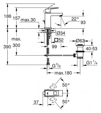Grohe, Eurocube, egykaros mosdcsaptelep, leeresztvel 2312700E