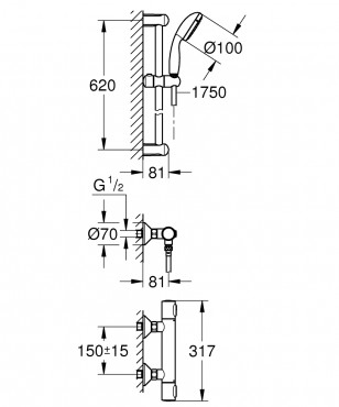 Grohe, Grohtherm 500 termoszttos zuhanycsaptelep, 1 funkcis kzizuhannyal 34796000