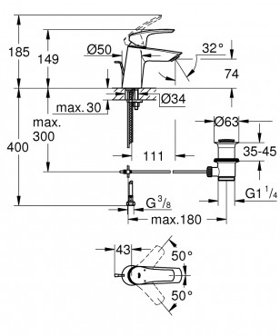 Grohe, Eurosmart egykaros mosdcsaptelep, 1/2, S-es mret, 23965003