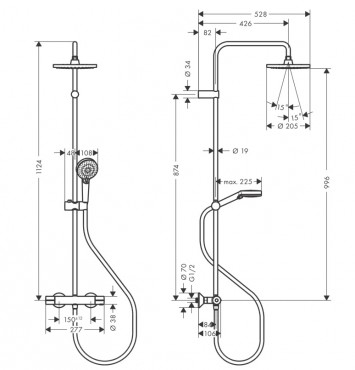 Hansgrohe, Vernis Blend Showerpipe, 200, 1 jet, termoszttos zuhanyszett, 26276000