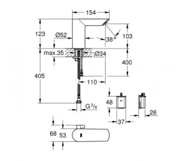 Grohe, Bau Cosmopolitan E, Infrs elektronikus mosdcsaptelep, 36451000