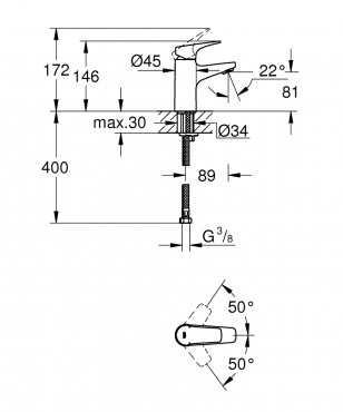 Grohe, Bauflow, egykaros mosd csaptelep S-mret, 23752000