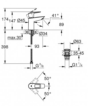 Grohe, Bauloop, egykaros mosdcsaptelep S-es mret click-clack-os leeresztvel 23878001