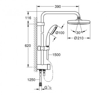 Grohe, Tempesta 210 Flex, diverteres zuhanyrendszer 210 mm fejzuhannyal 26381001