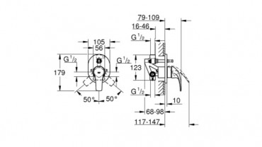 Grohe, Bau Curve, falsk alatti egykaros kdtlt csaptelep, 29043000