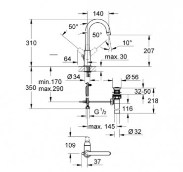 Grohe, BauCurve egykaros mosdcsaptelep, 23090000