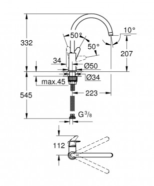 Grohe, BauCurve, egykaros mosogatcsap, 31536001