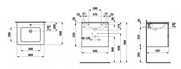 Frdszobabtor, Laufen, Pro S, alsszekrny mosdval 60*50 cm H8619614751041, 2 fikkal, fnyes fehr