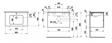 Frdszobabtor, Laufen, Pro S, alsszekrny mosdval 80*50 cm H8619634751041, 2 fikkal, fnyes fehr