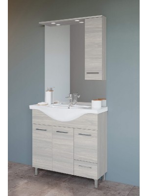 S-Due, Venere fürdőszobabútor 85 cm (3 ajtós,1 fiókos), oldalszekrényes tükör, világítás, fehér tölgy, VENERE85/RG
