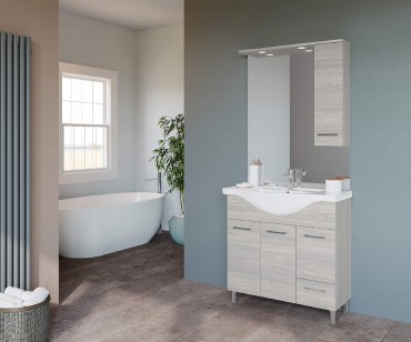 S-Due, Venere f�rd�szobab�tor 85 cm (3 ajt�s,1 fi�kos), oldalszekr�nyes t�k�r, vil�g�t�s, sz�rke t�lgy, VENERE85/RG