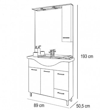 S-Due, Venere frdszobabtor 85 cm mosdval oldalszekrnyes tkrrel, fehr tlgy, VENERE85/RB 87x190x50,5 cm