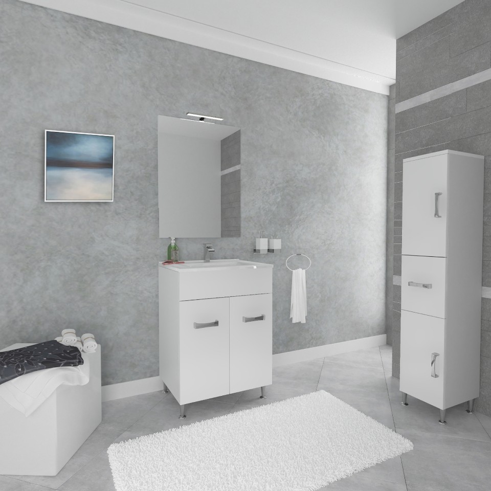 S-Due, Madrid 60 f�rd�szoba b�tor 2 ajt�s, sz�gletes ker�mia mosd�, festett magasf�ny� feh�r, 61x86x47 cm 501