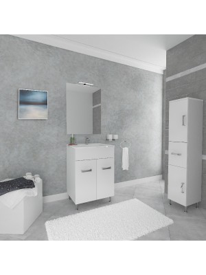 S-Due, Madrid 60 fürdöszoba bútor 2 ajtós, szögletes kerámia mosdó, festett magasfényű fehér, 61x86x47 cm 501