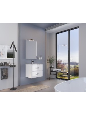 S-Due, Fly kettő fiókos függesztett fürdőszoba bútor mosdóval 61 cm magasfényű fehér, 61x53x47 cm, 250N