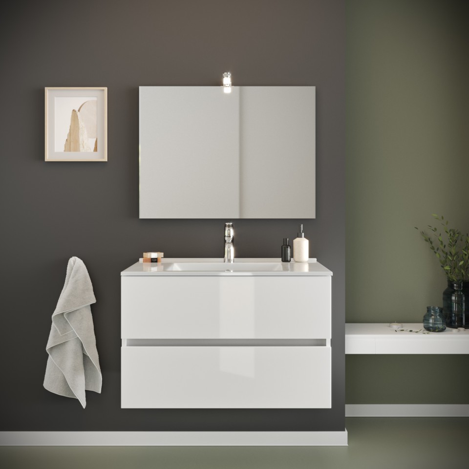 S-Due, Easy f�rd�szoba b�tor 80 cm, t�k�r 80x60 cm, vil�g�t�s,magasf�ny� feh�r, 81x117x46 cm EASY80/F00