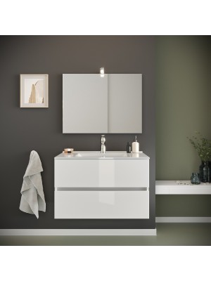 S-Due, Easy fürdőszoba bútor 80 cm, tükör 80x60 cm, világítás,magasfényű fehér, 81x117x46 cm EASY80/F00
