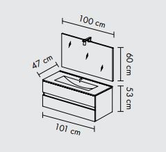 S-Due, Easy frdszoba btor 100 cm, tkr 80x60 cm,LED vilgts, fnyes fehr, 101x117x46 EASY100/F00