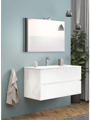 S-Due, Easy fürdőszoba bútor 100 cm, tükör 80x60 cm,LED világítás, fényes fehér, 101x117x46 EASY100/F00