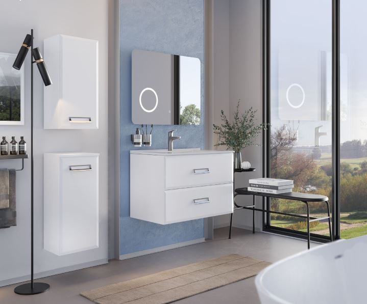 S-Due, Fly kett� fi�kos f�ggesztett f�rd�szoba b�tor mosd�val 81 cm magasf�ny� feh�r, 81x53x47 cm, 252N