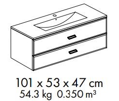 S-Due, Fly kett fikos fggesztett frdszoba btor mosdval 101 cm magasfny fehr, 101x53x47 cm, 254N