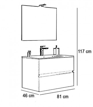 S-Due, Easy frdszoba btor 80 cm, tkr 80x60 cm, vilgts, fehr tlgy, 81x117x46 cm EASY80/RB