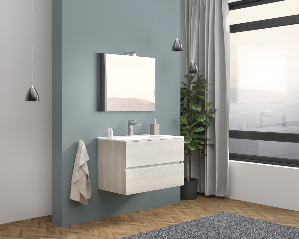 S-Due, Easy f�rd�szoba b�tor 80 cm, t�k�r 80x60 cm, vil�g�t�s, sz�rk�s t�lgy, 81x117x46 cm EASY80/RG