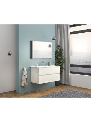S-Due, Easy fürdőszoba bútor 100 cm, tükör 80x60 cm,LED világítás, fehér tölgy, 101x117x46 EASY100/RB