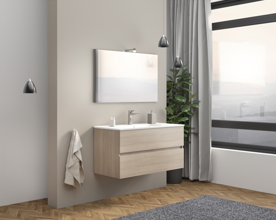 S-Due, Easy f�rd�szoba b�tor 100 cm, t�k�r 80x60 cm,LED vil�g�t�s, t�lgy, 101x117x46 EASY100/RF