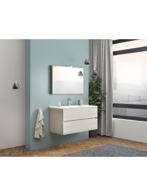 S-Due, Easy fürdőszoba bútor 100 cm, tükör 80x60 cm,LED világítás, szürkés tölgy, 101x117x46 EASY100/RG