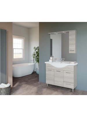 S-Due, Venere fürdőszobabútor 105 cm mosdóval oldalszekrényes tükörrel, szürke tölgy, VENERE105/RB 107x190x50,5 cm