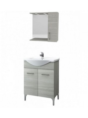 S-Due, Rubino 65 fürdőszoba bútor, 2 ajtós oldalszekrényes tükör, lámpa, szürke tölgy, 4403+4495/led
