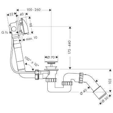 Hansgrohe, Exafill, kdtlt le- s tlfoly-garnitrval, komplett szett DN20, 58123000