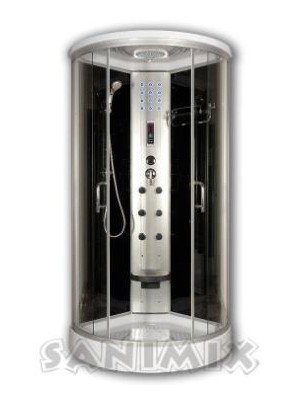 Sanimix, Elektronikás hidrom. zuhanyk. fekete üveg hátfal 90x90x215 cm, 22.8021-1